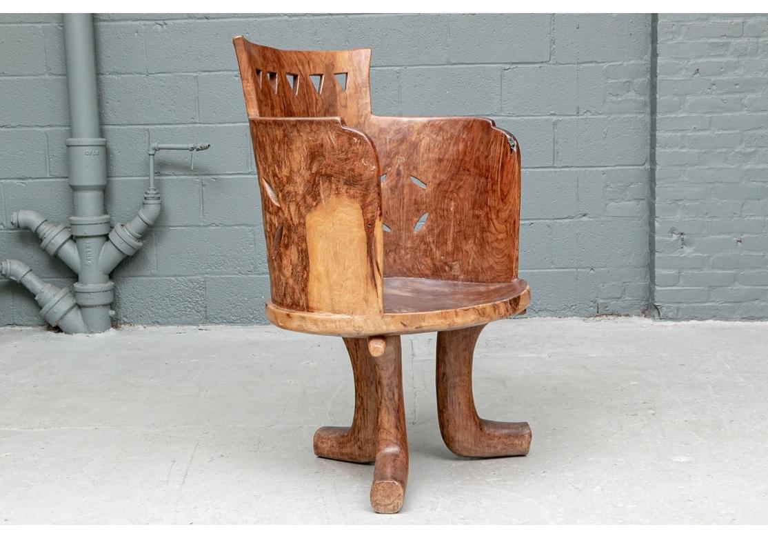 Hand-Carved African Carved Burled Wood Throne Chair