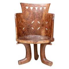 African Carved Burled Wood Throne Chair