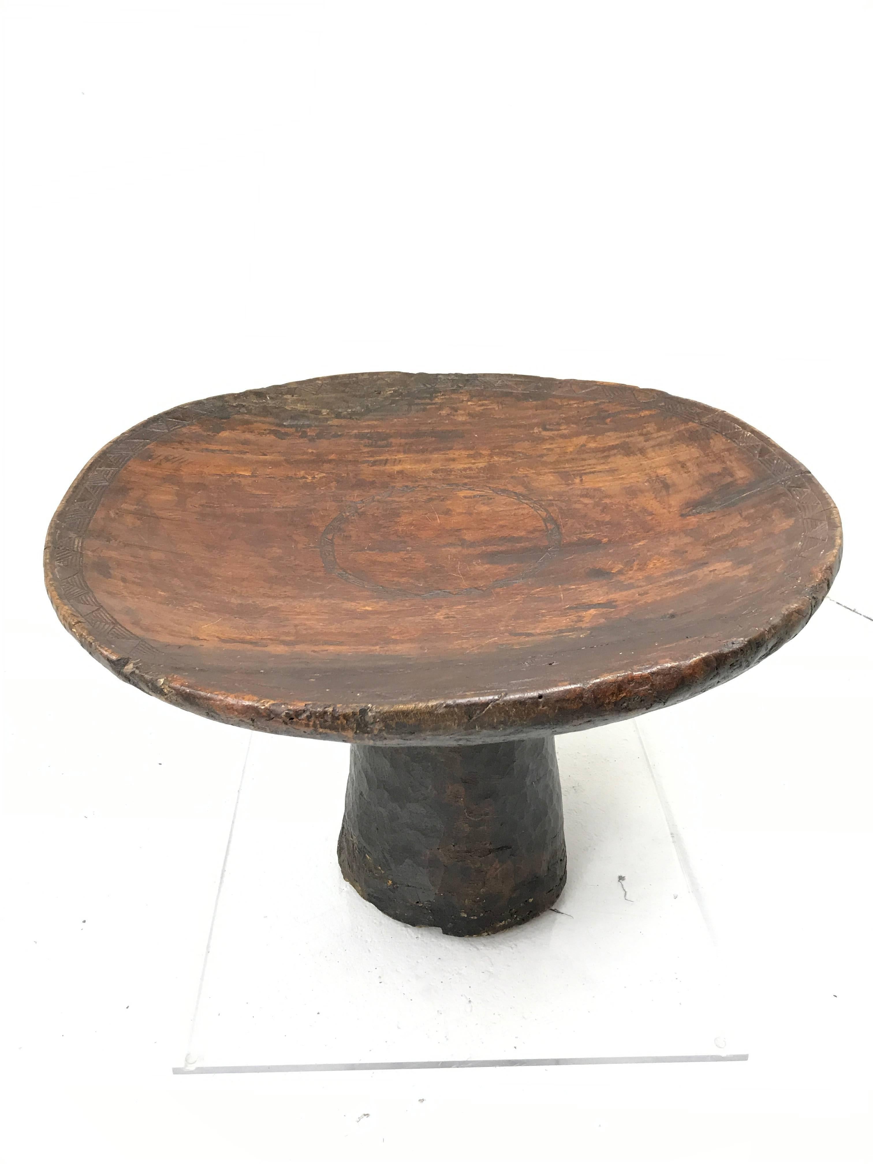 Wood African Carved Ceremonial Wedding Stool or Table with Lucite Base