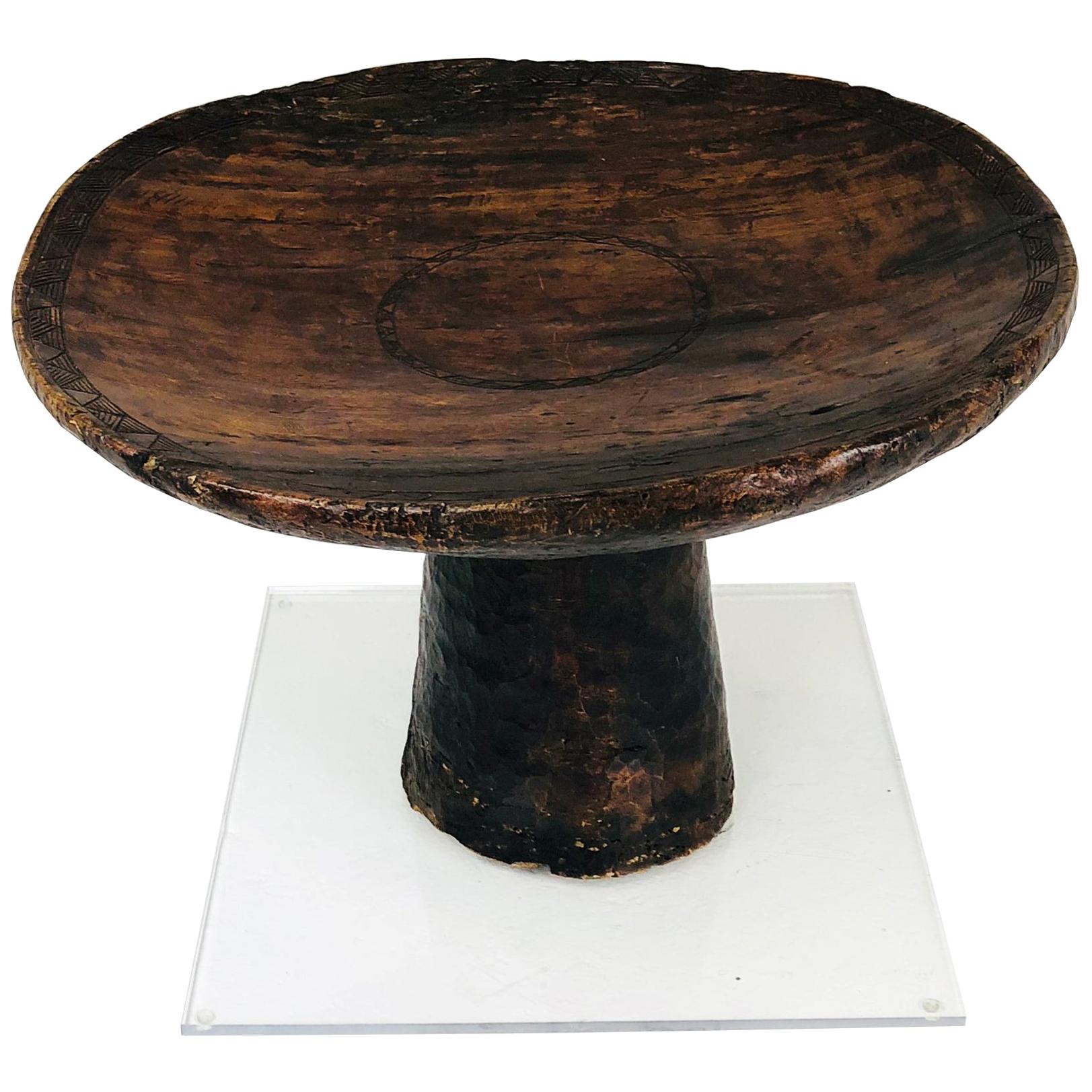 African Carved Ceremonial Wedding Stool or Table with Lucite Base