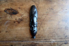 African Carved Ebonized Wood Mask, Herringbone Leaf Crest, West Africa - 2C93