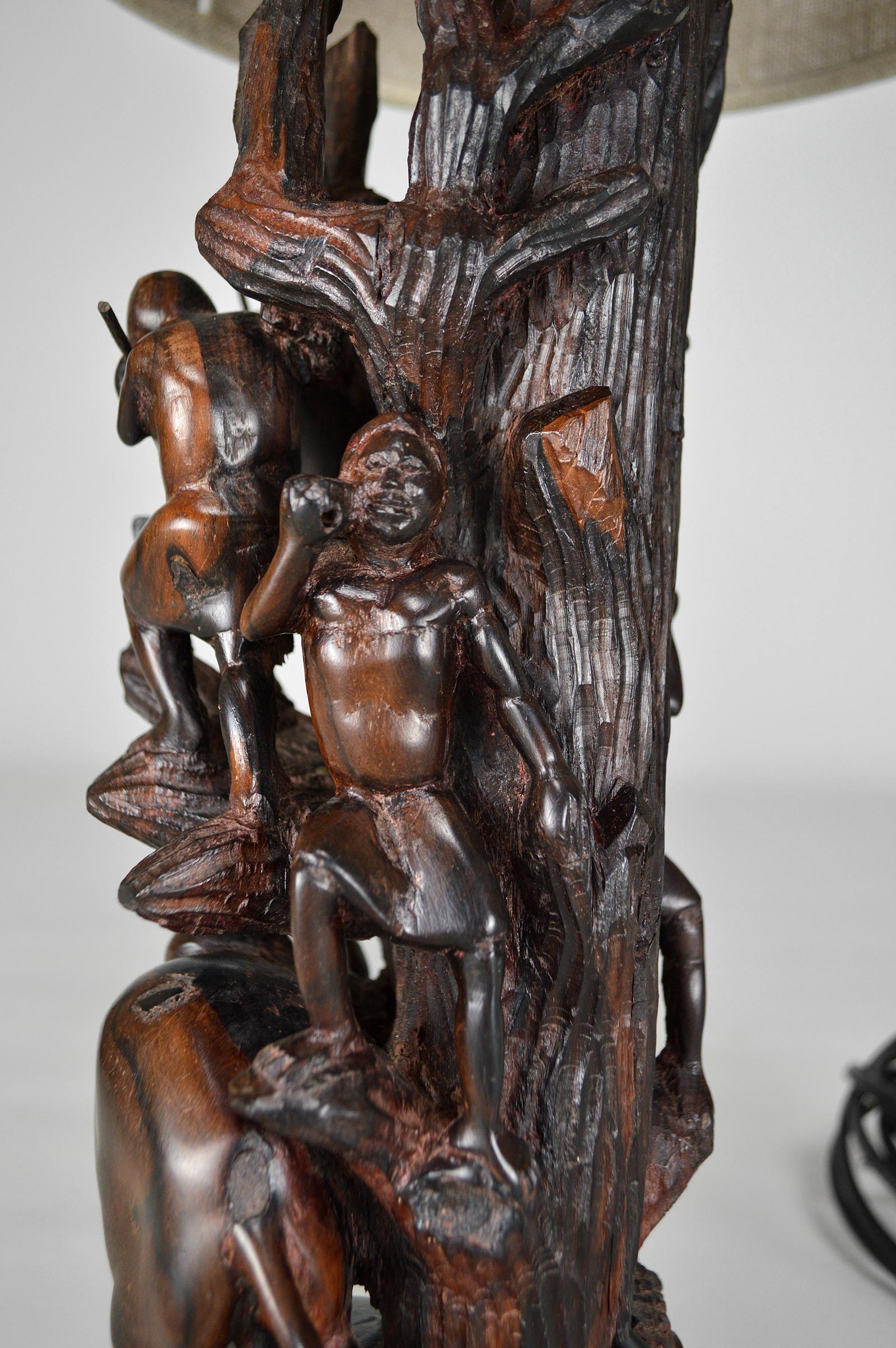 African Carved Ebony Lamp For Sale 8