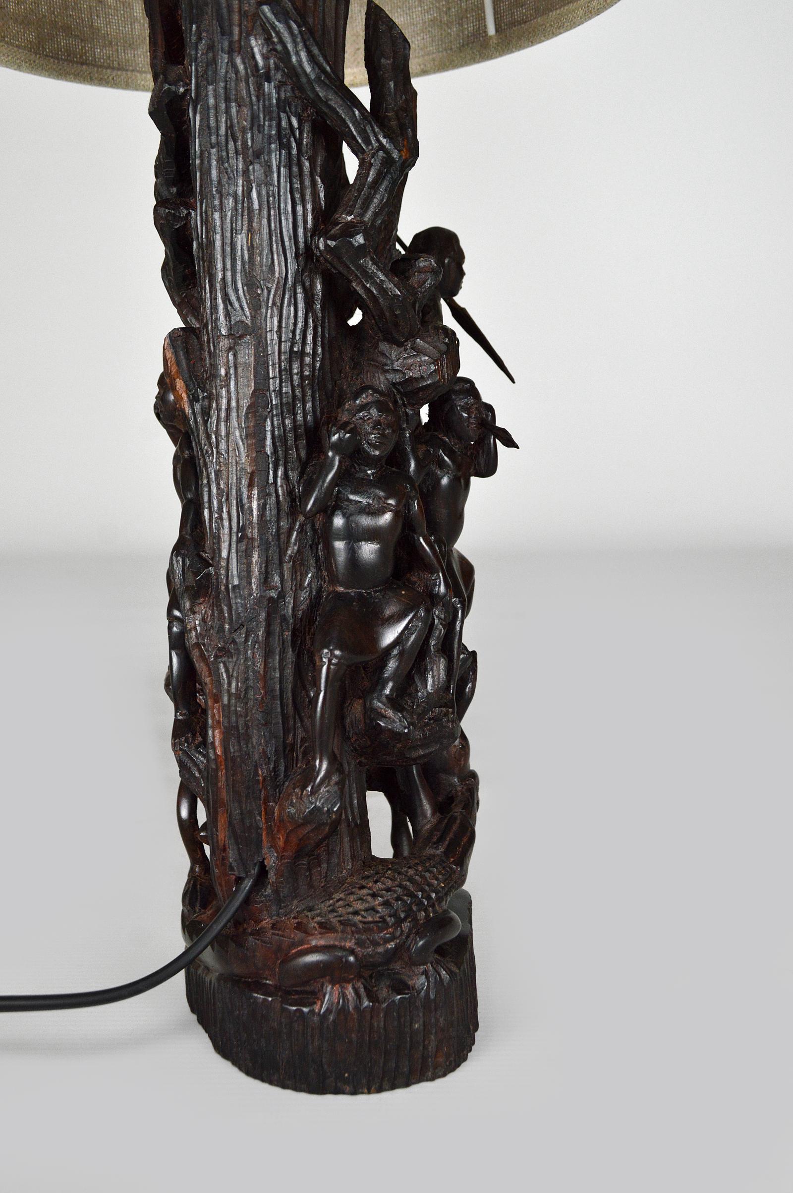 African Carved Ebony Lamp For Sale 9