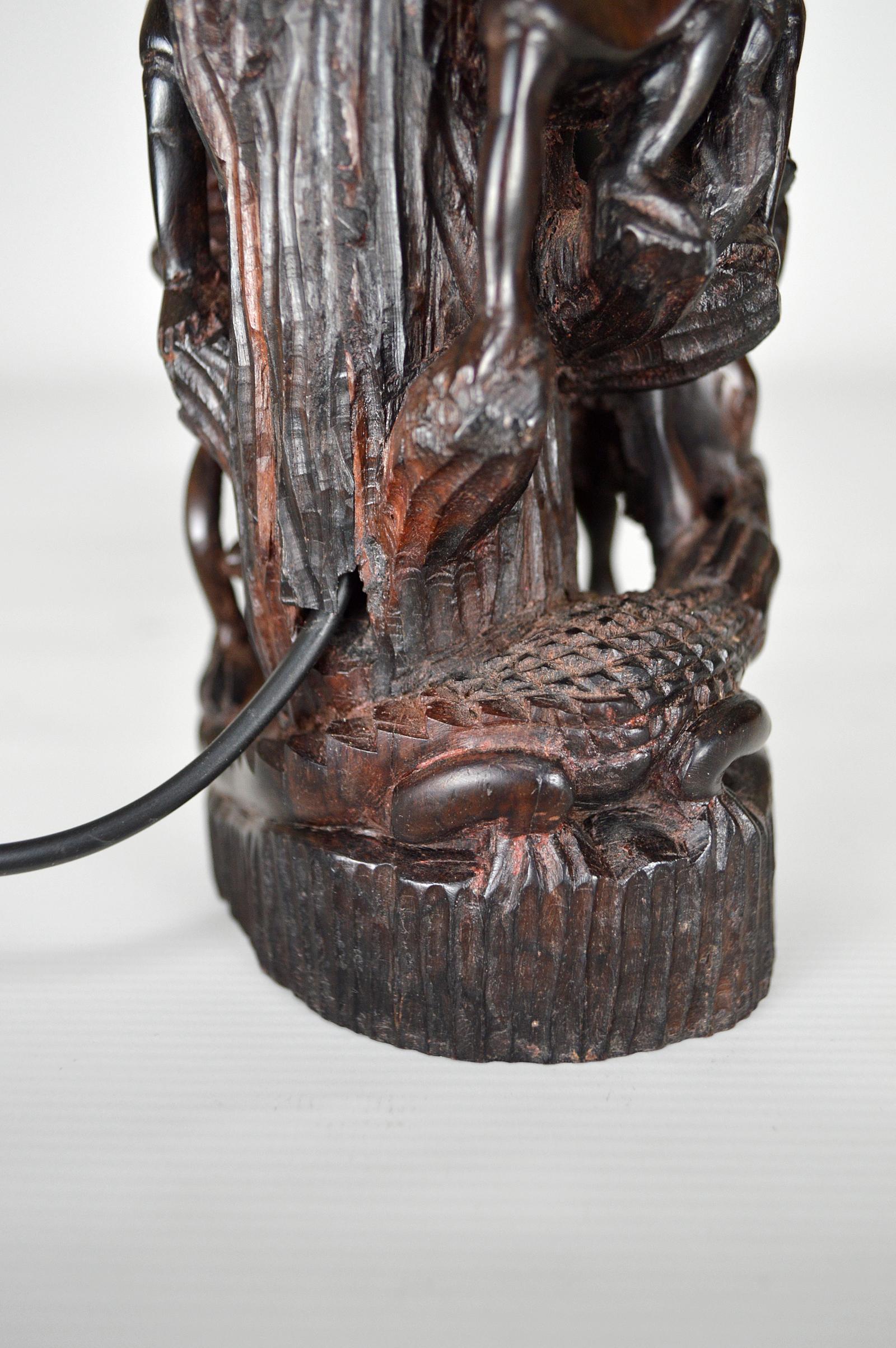 African Carved Ebony Lamp For Sale 11