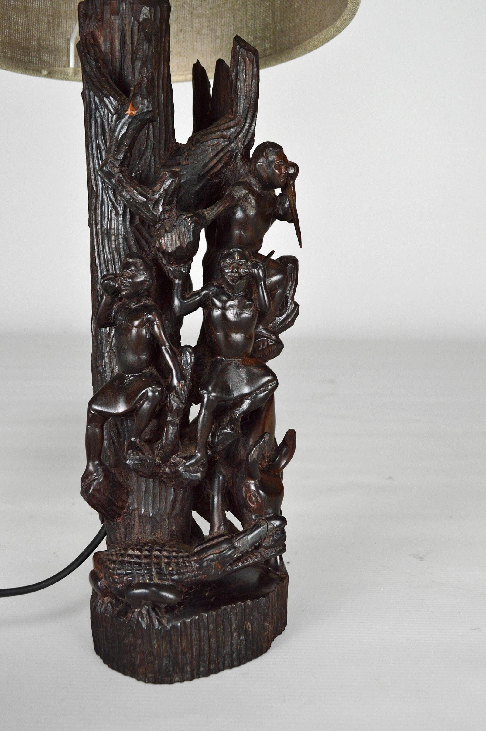 African Carved Ebony Lamp For Sale 12