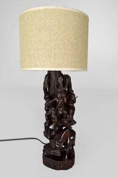 African Carved Ebony Lamp