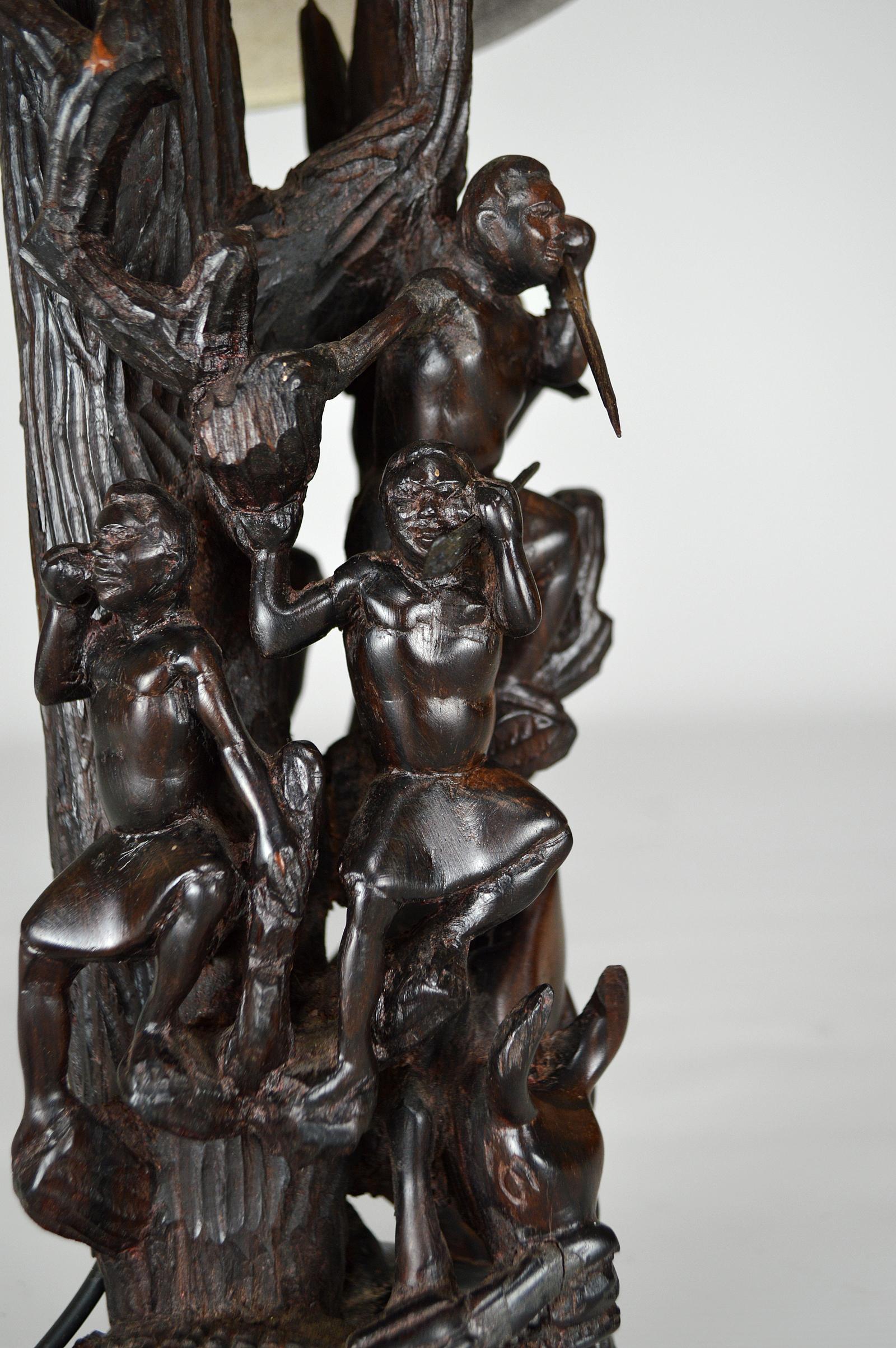African Carved Ebony Lamp For Sale 14
