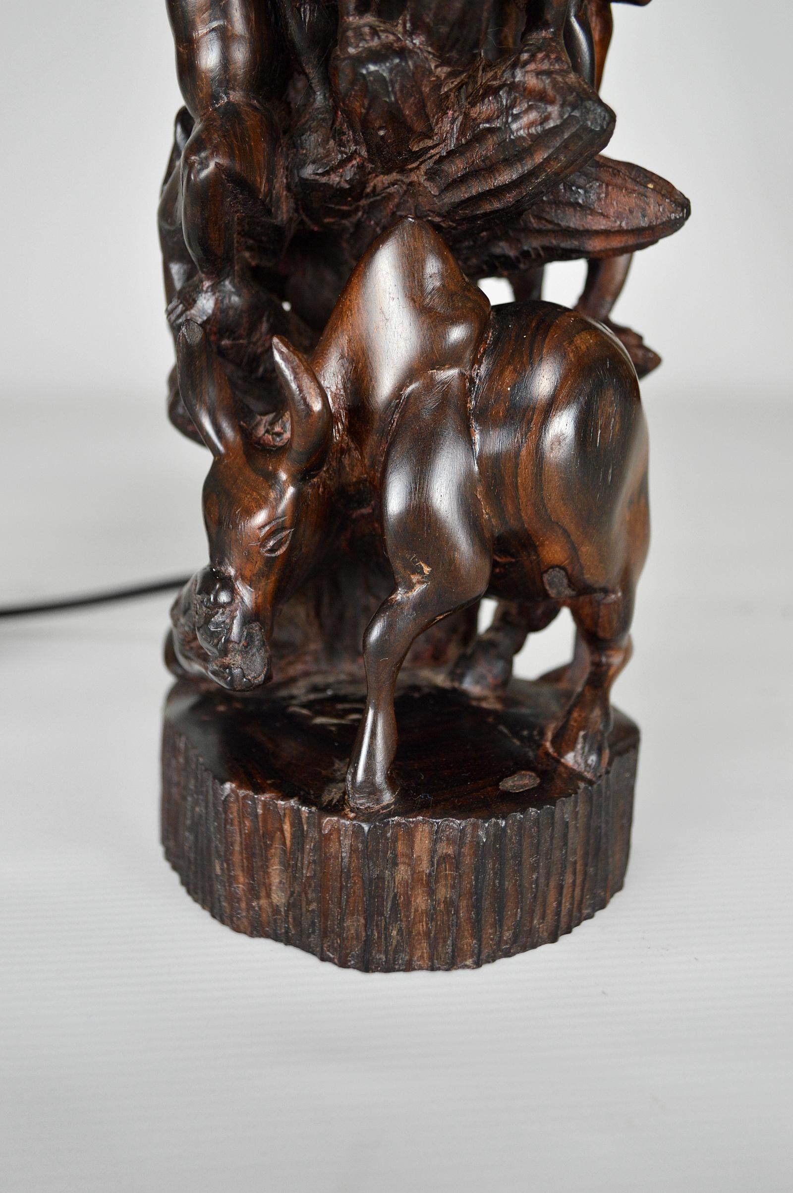 African Carved Ebony Lamp For Sale 2