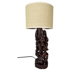 African Carved Ebony Lamp