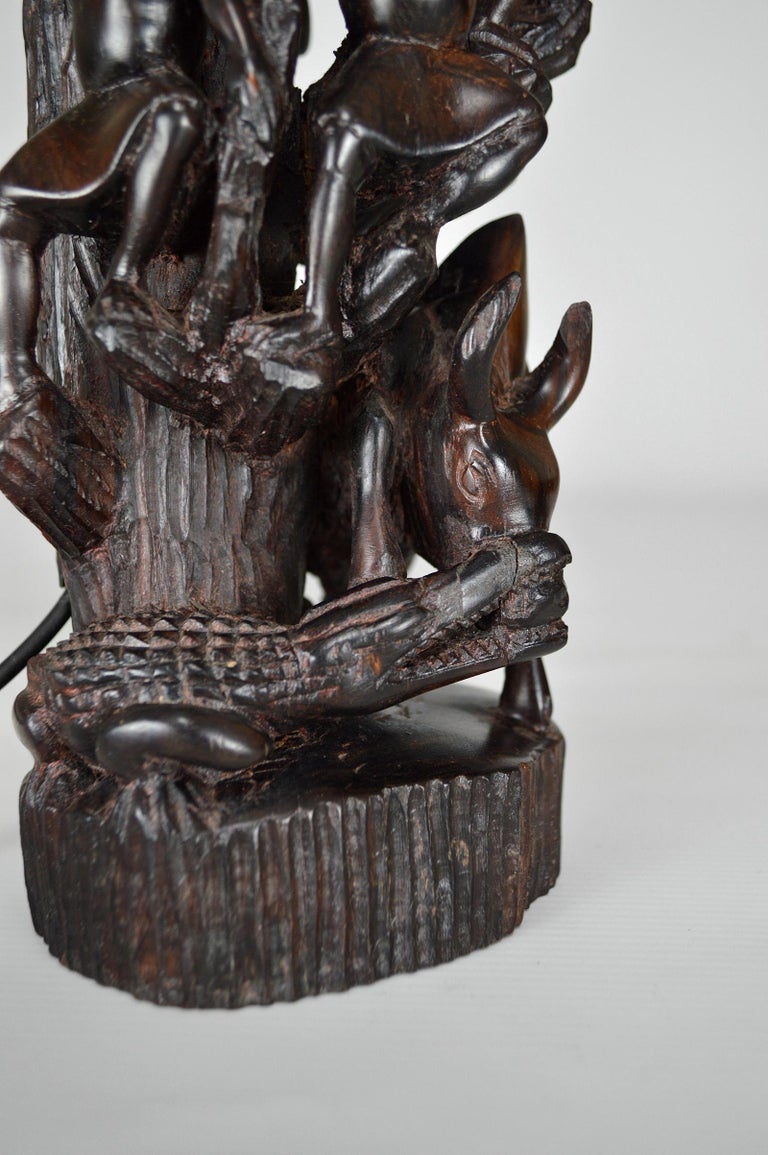 African Carved Ebony Wood Sculpture / Lamp, "Hunters, Buffalo and  Crocodile" For Sale at 1stDibs | african lamps, african table lamps, african  style lamp