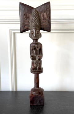 African Carved Female Statue Yoruba Ose Sango Staff