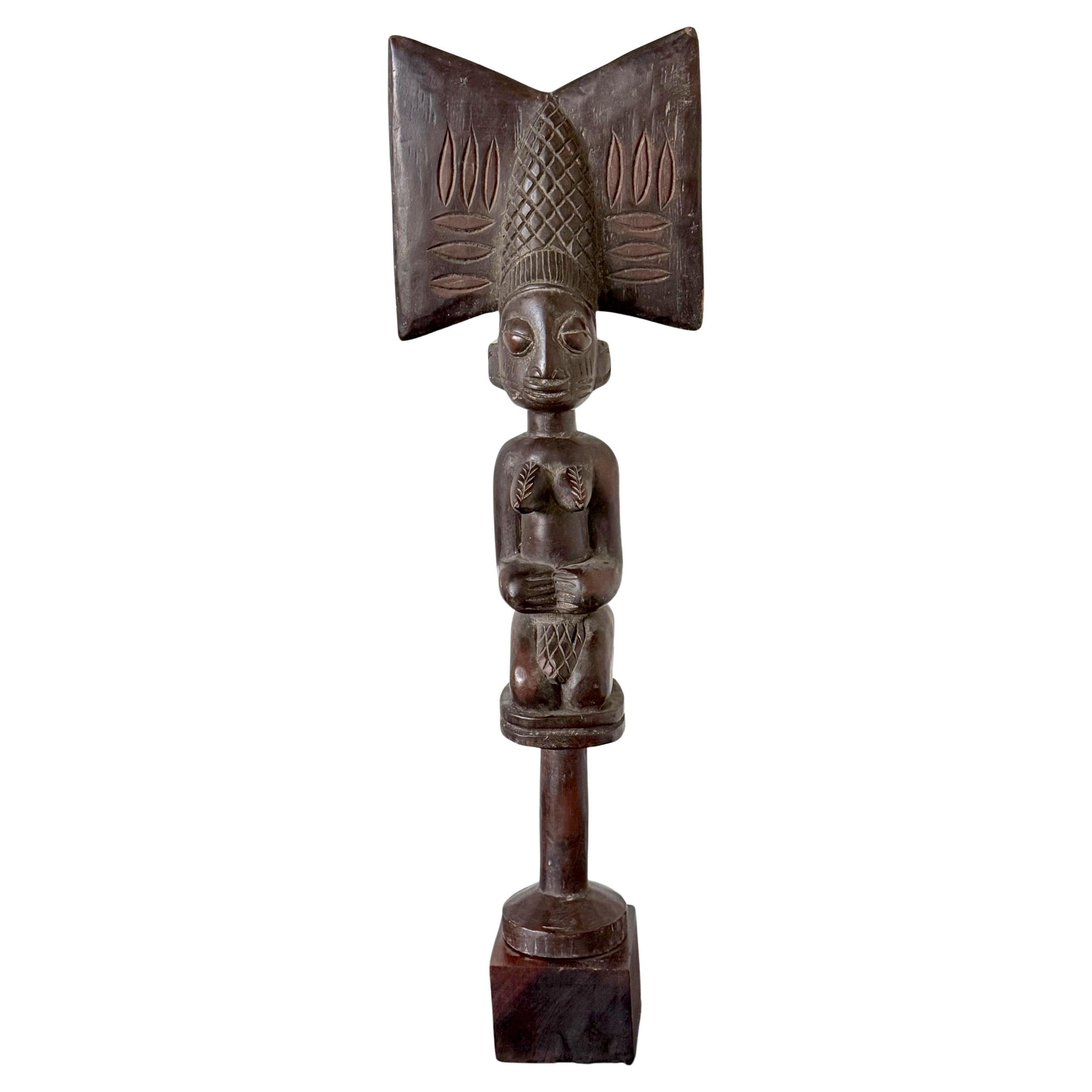 African Carved Female Statue Yoruba Ose Sango Staff For Sale
