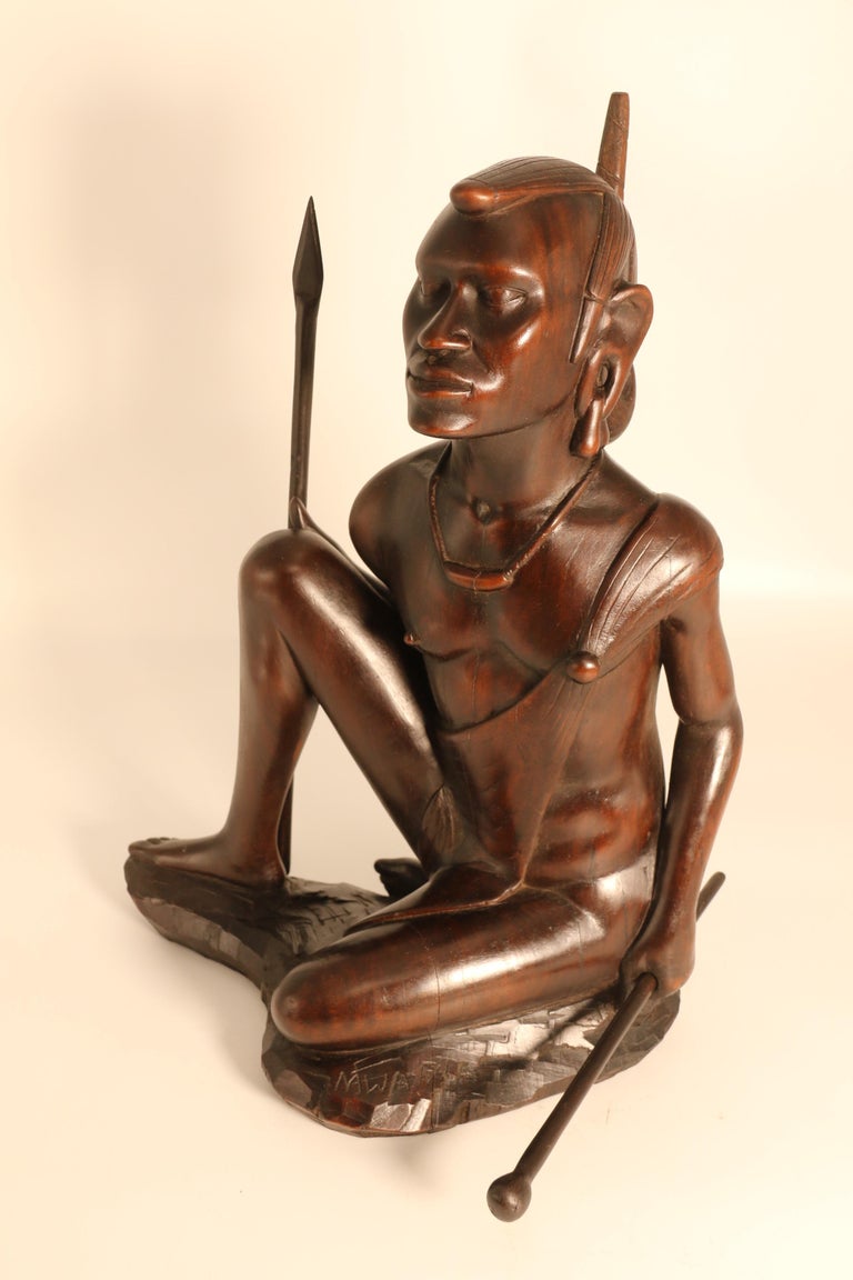 Sculpture Guerrier Lombok – Bois Sculpté Main – Indonésie – Neuf