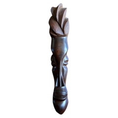 African Carved Hardwood Mask, Petal Crest & Abstract Face, West Africa - 2C98