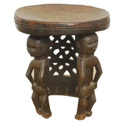 Vintage African Carved Tribal Stool with Figural Legs