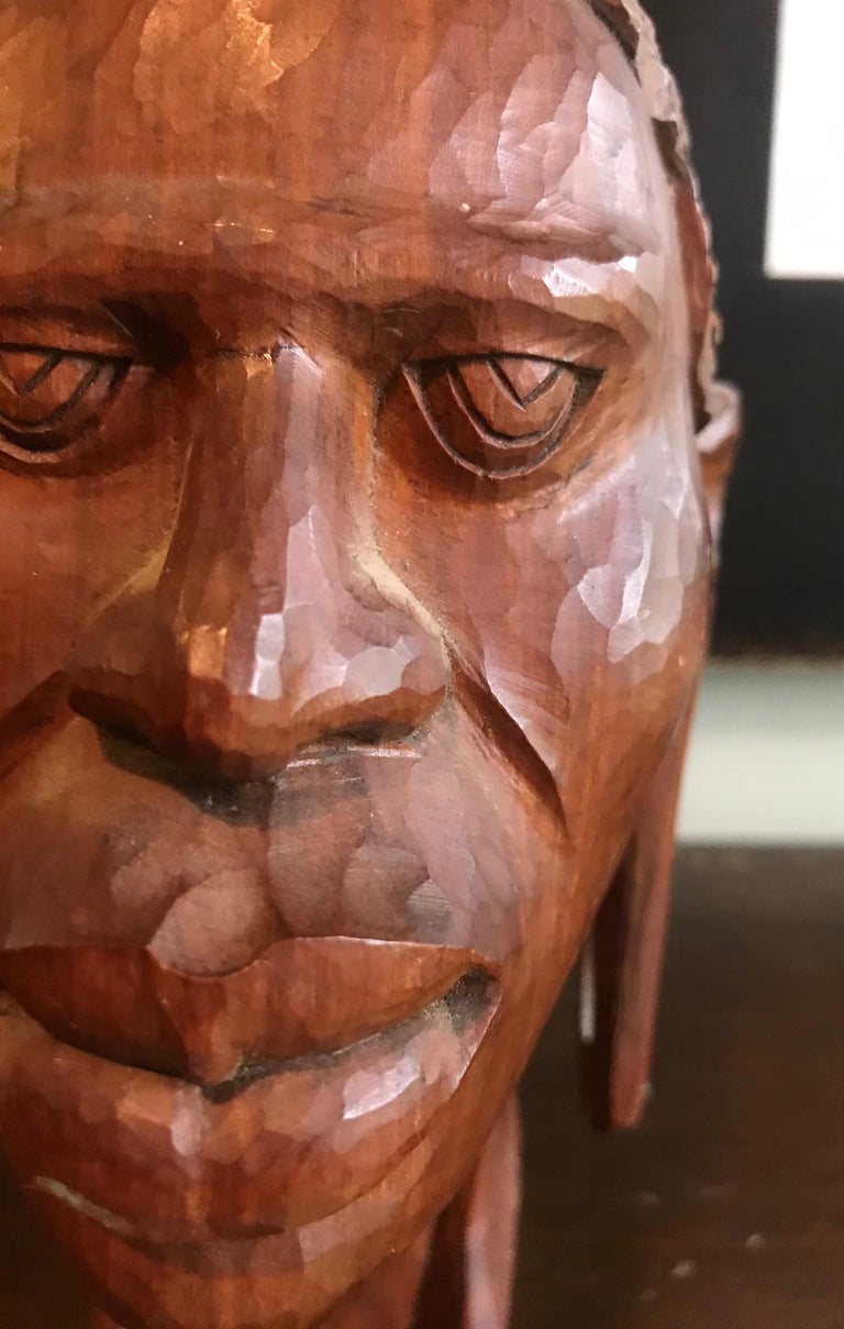 African Hand Carved Wood Head Bust Sculpture For Sale at 1stDibs