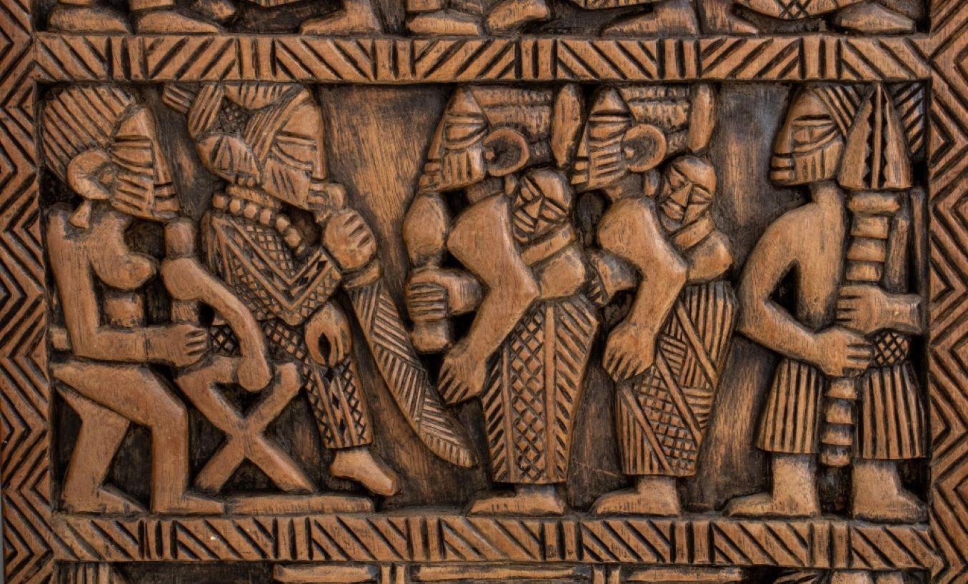 Anglo-Indian African Carved Wood Door Panel