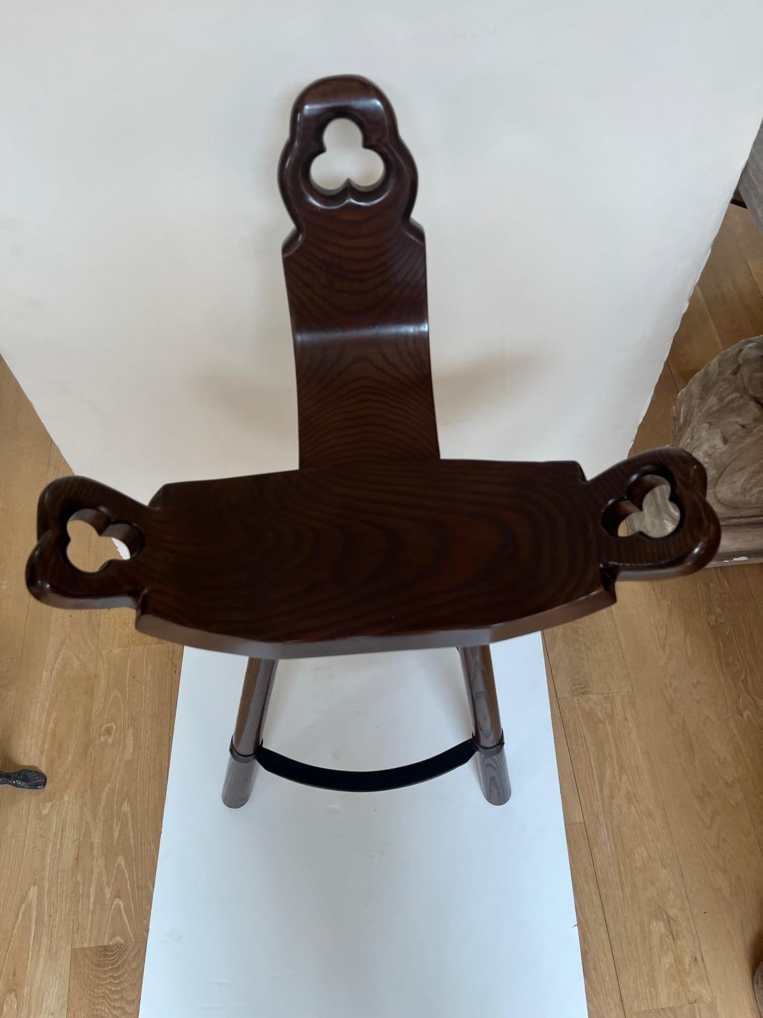 Replicated of African Carved Wooden and Iron Birthing Stool, Dark Walnut Finish, 4 in Stock