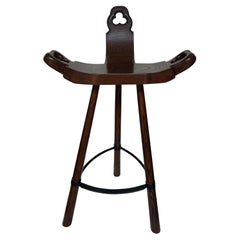 African Carved Wooden and Iron Stool
