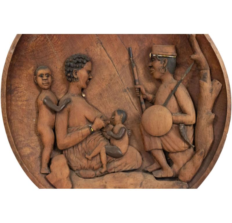 Tribal African Carved Wooden Wall Figurative Plaque For Sale