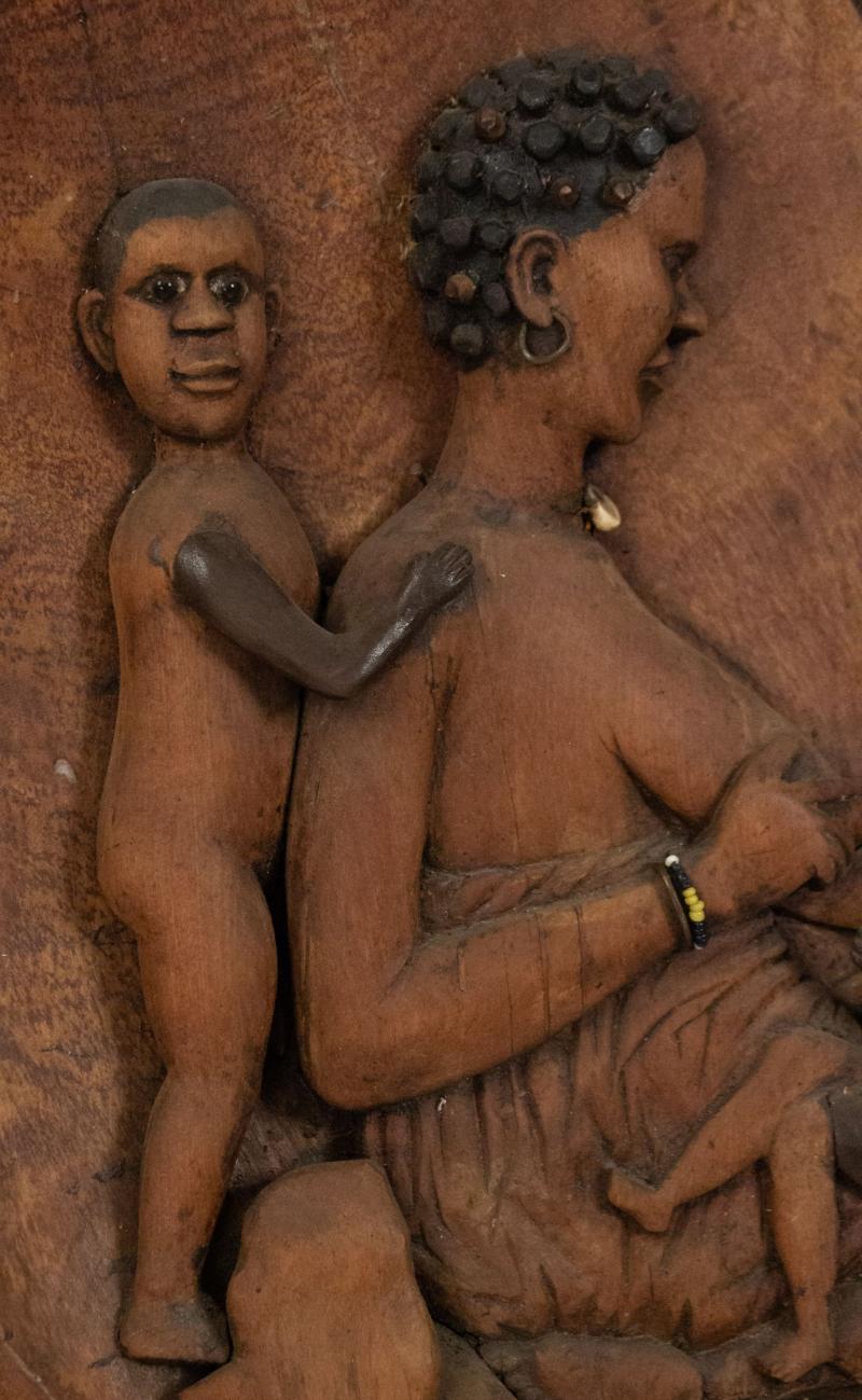 Hand-Crafted African Carved Wooden Wall Figurative Plaque For Sale