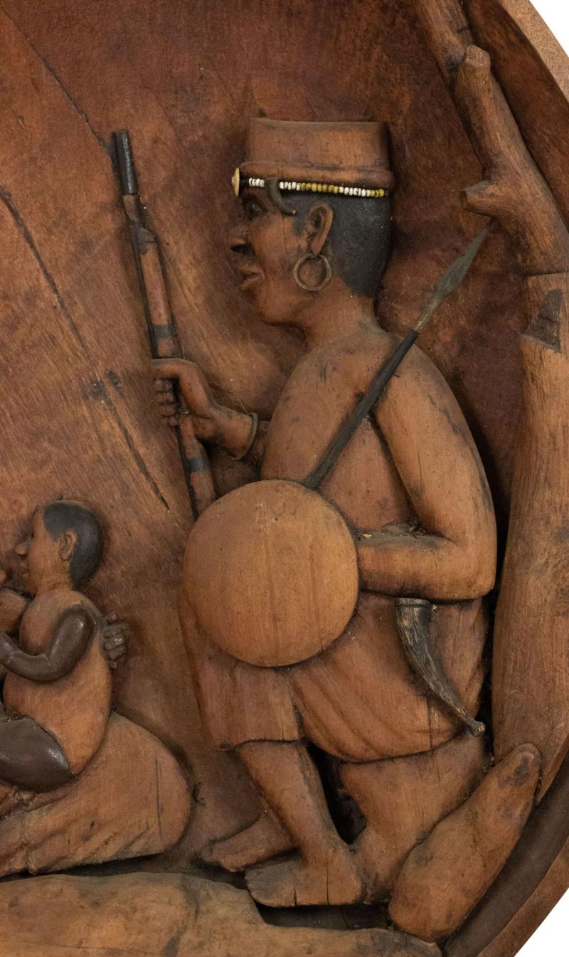 African Carved Wooden Wall Figurative Plaque In Good Condition For Sale In Queens, NY
