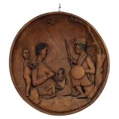 African Carved Wooden Wall Figurative Plaque