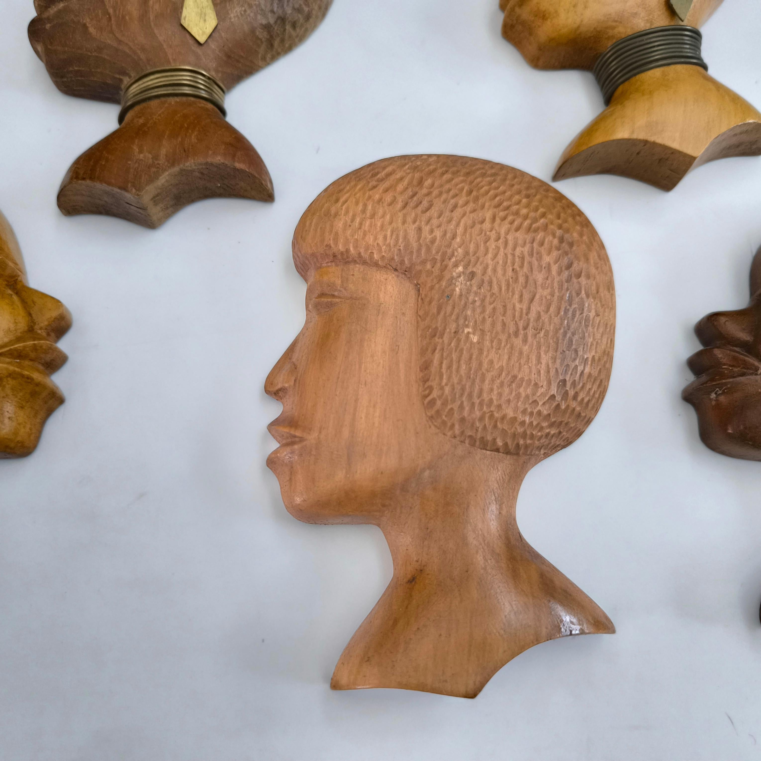 Tallado africano  Cabezas de Mujer de Madera de Estilo Tribal. en venta 5