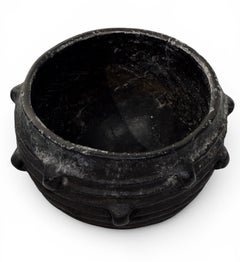 African Ceramic Bowl, Hand-Carved Geometric Patterns, Decorative Art