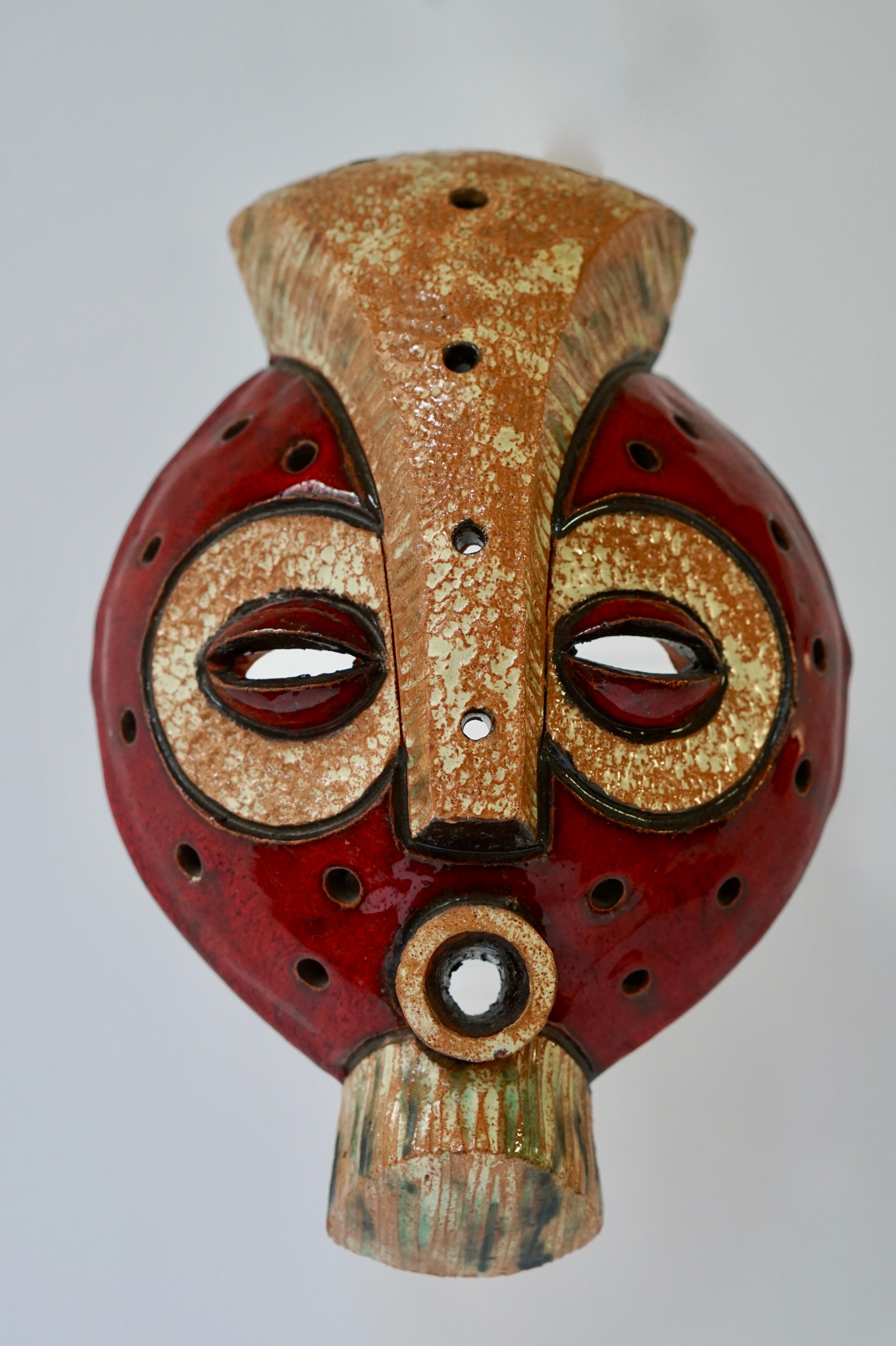 Mid-Century Modern African Ceramic Tribal Mask from Congo