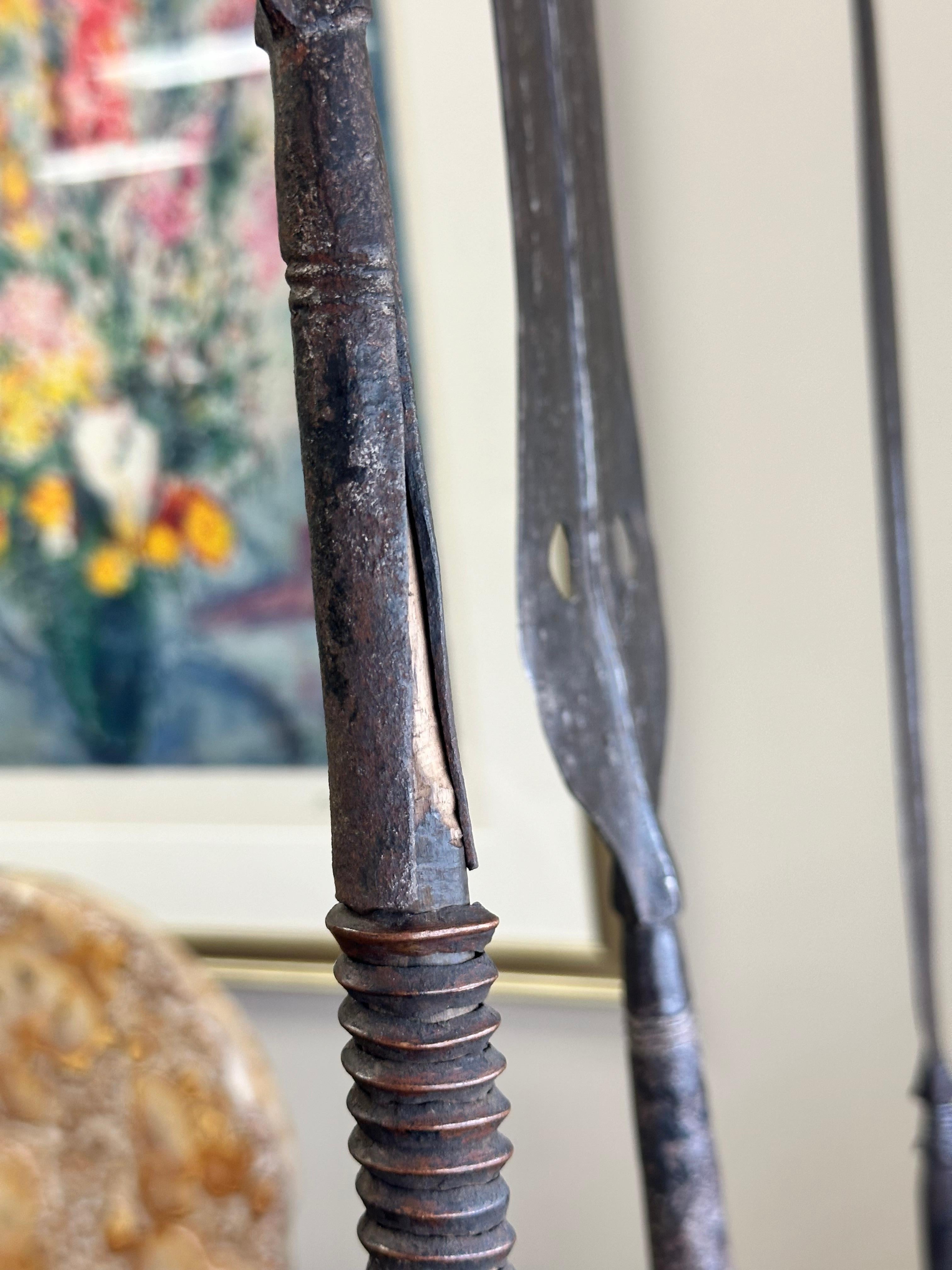 African Ceremonial Iron and Wood Spears In Good Condition In Skokie, IL
