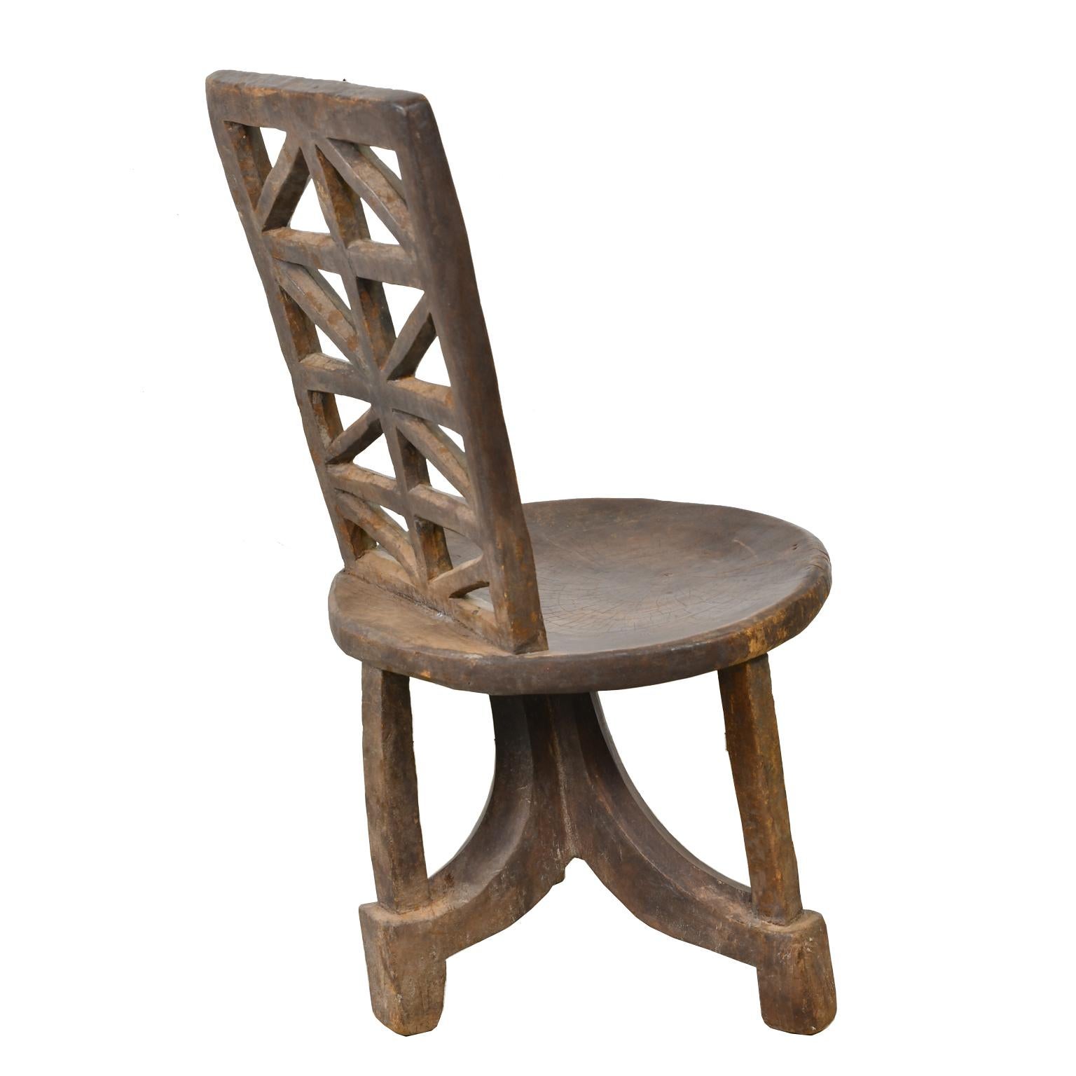 Hand-Carved African Chieftain Chair from Gurage Tribe in Ethiopia, circa Early 1900's