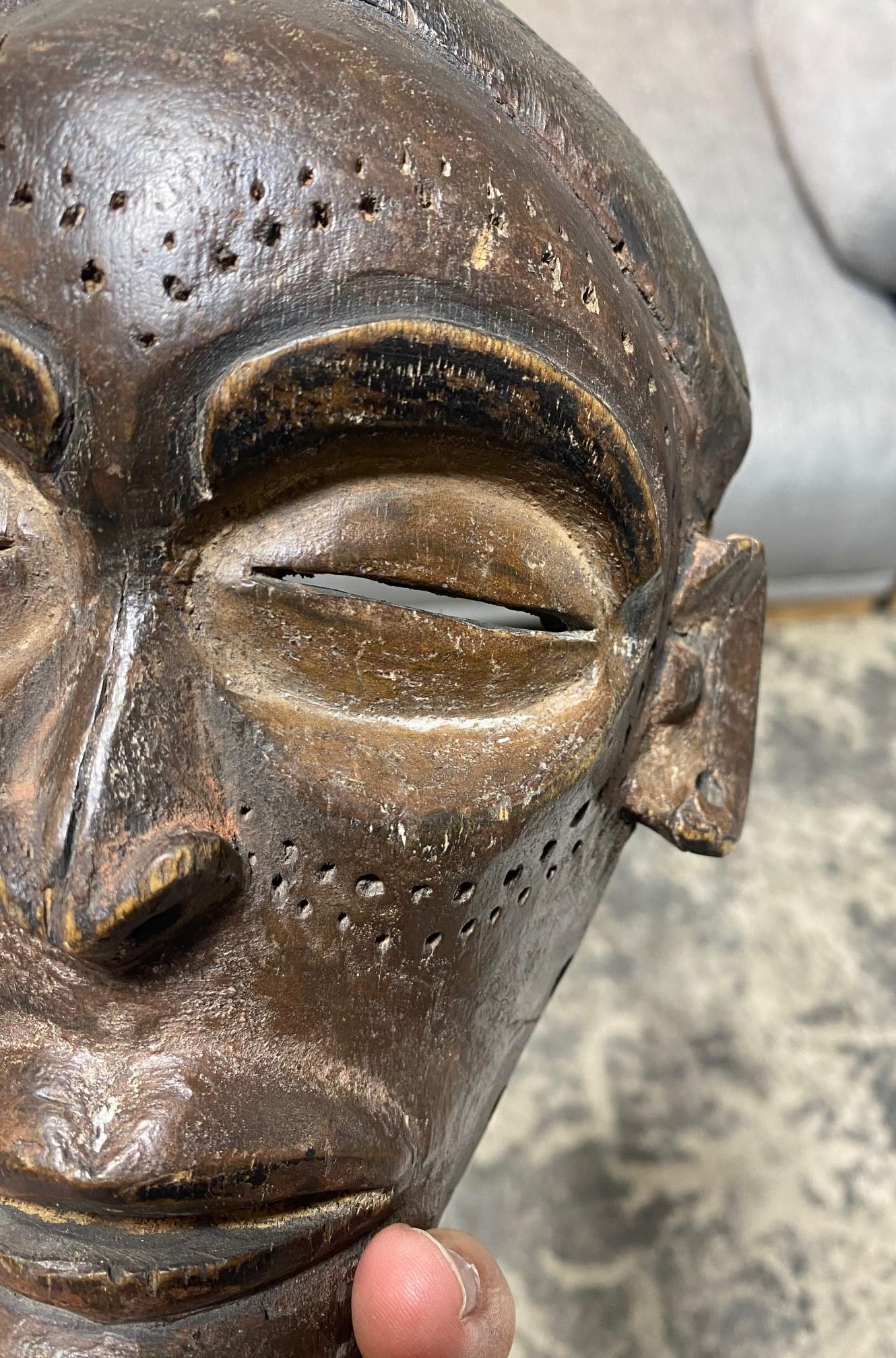African Chokwe Wood Hand Carved Folk Art Initiation Ceremony Ancestral Mask For Sale 5
