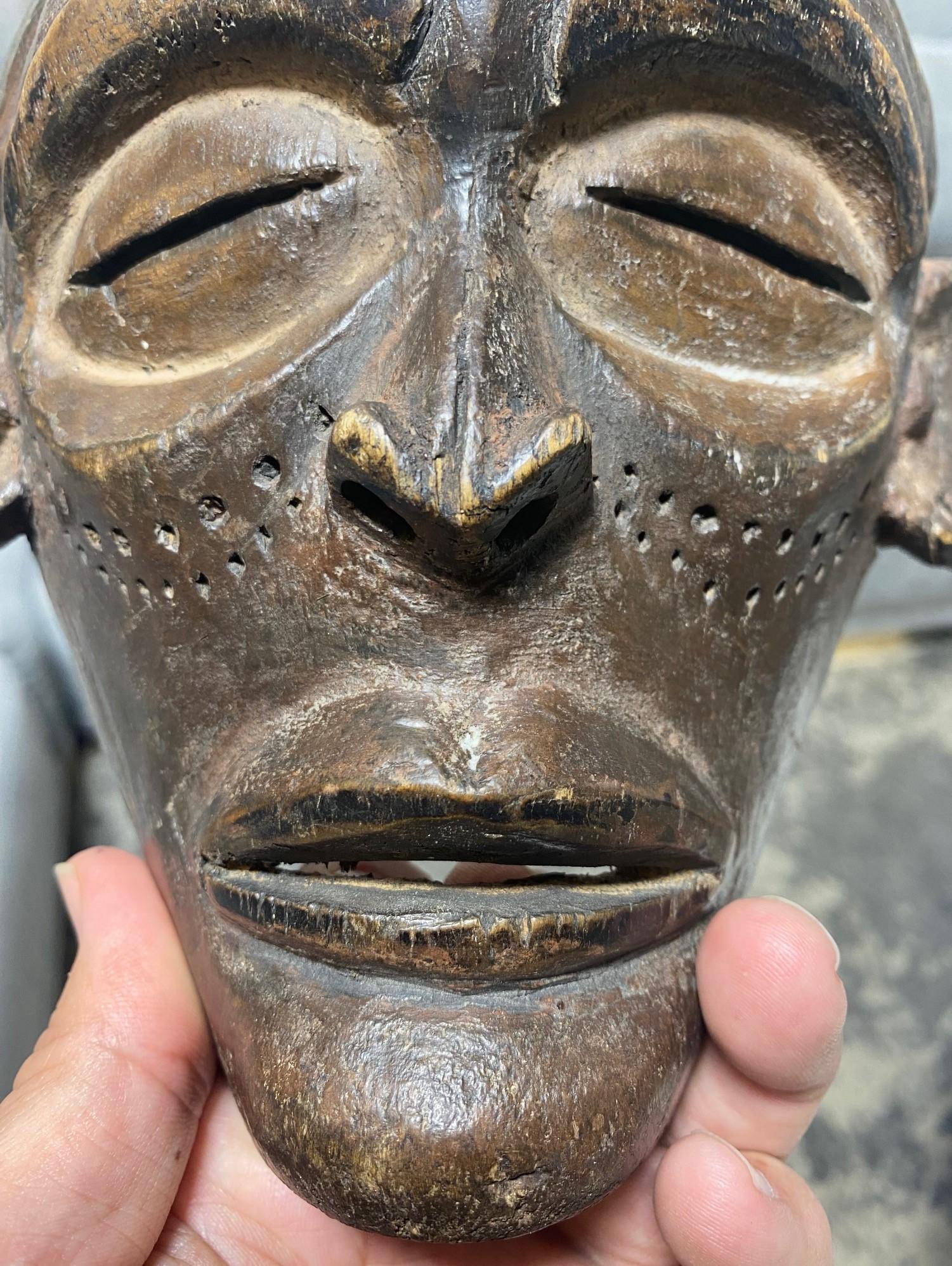 African Chokwe Wood Hand Carved Folk Art Initiation Ceremony Ancestral Mask For Sale 6