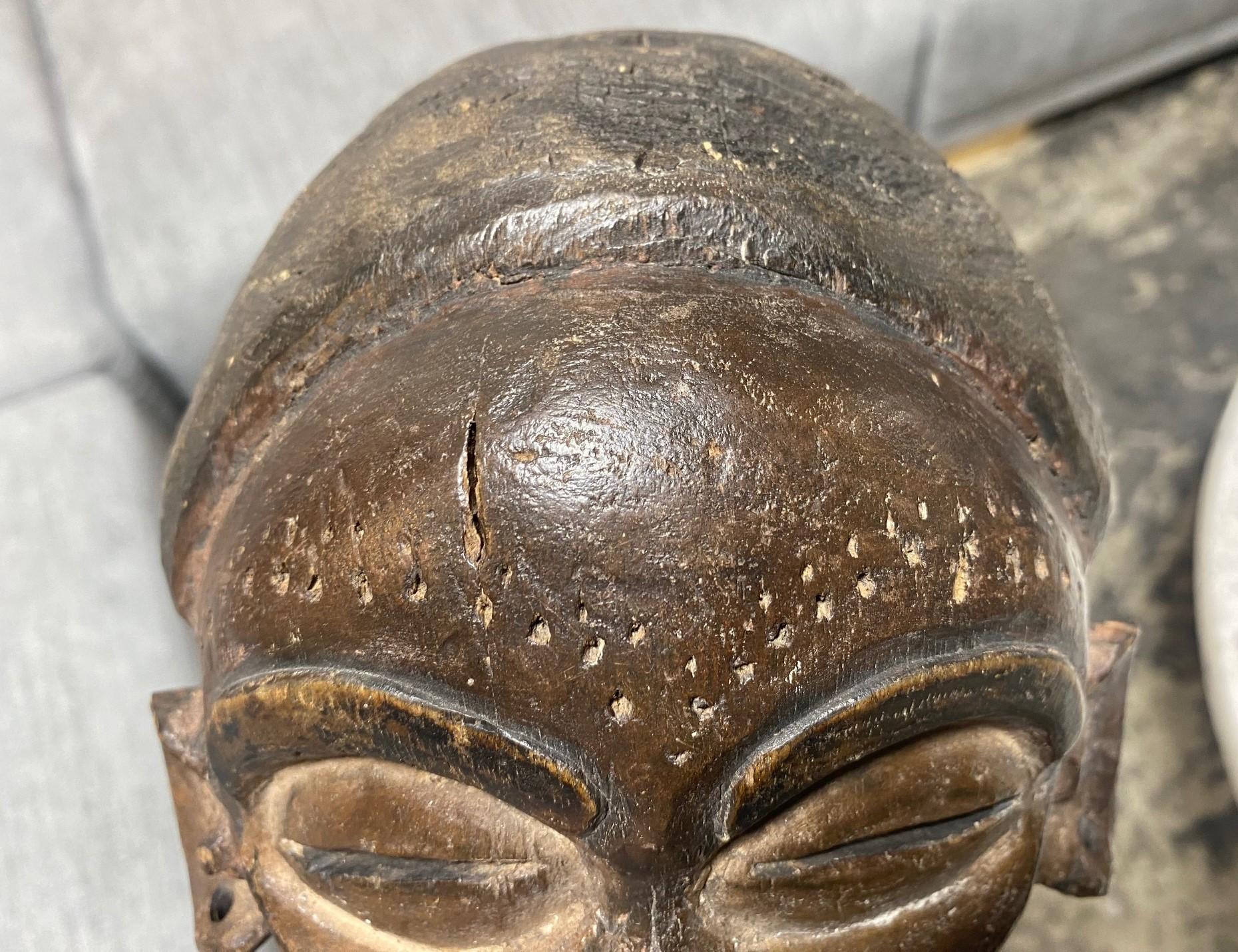 African Chokwe Wood Hand Carved Folk Art Initiation Ceremony Ancestral Mask For Sale 8