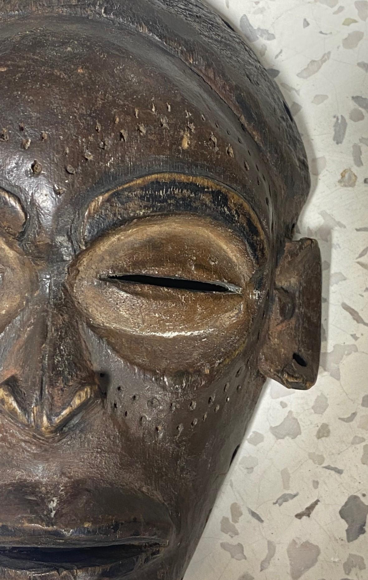 Angolan African Chokwe Wood Hand Carved Folk Art Initiation Ceremony Ancestral Mask For Sale