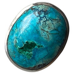 African chrysocolla malachite silver ring