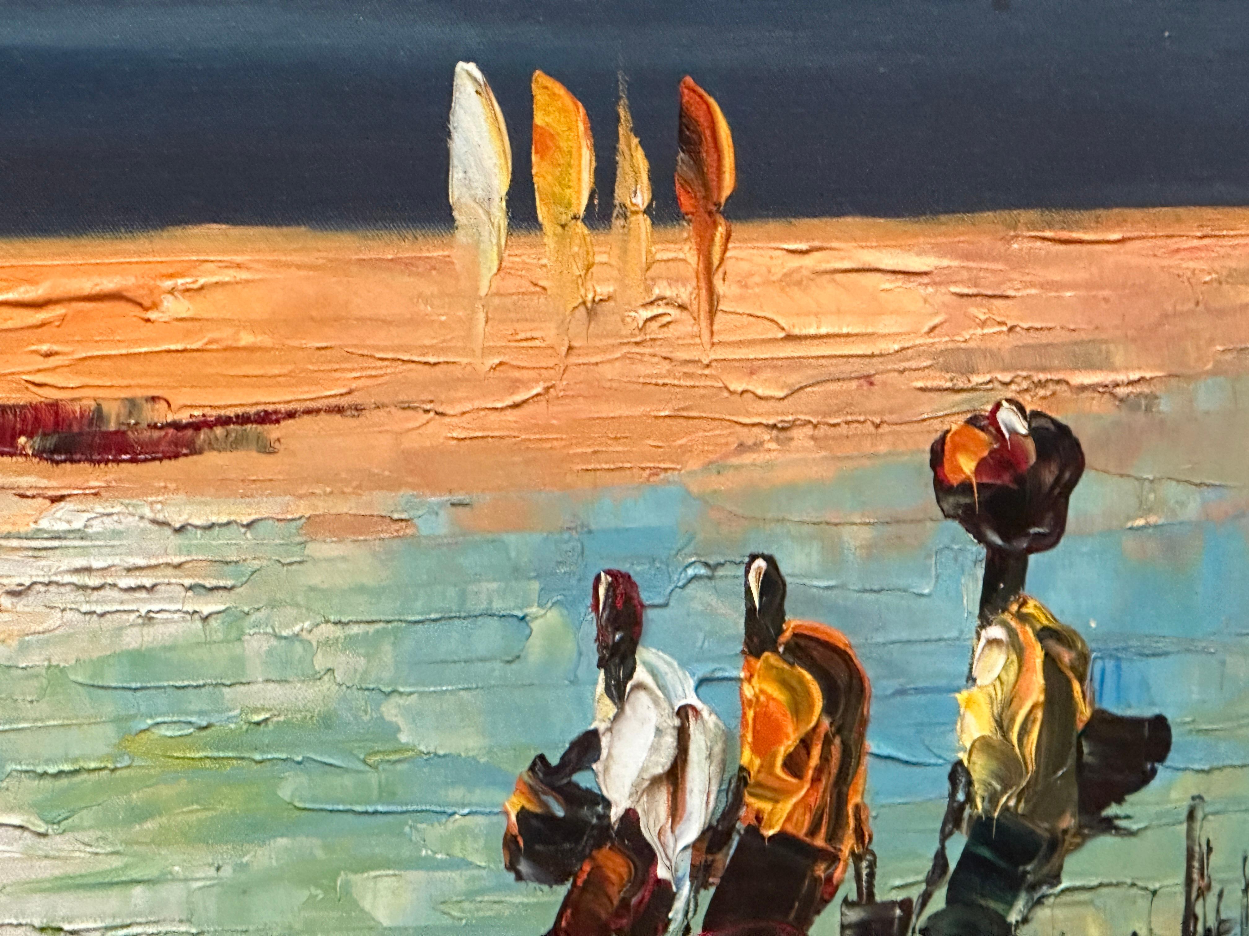 Expressionistische Landschaft Afrikanischer Küstensszene, Ölgemälde auf Leinwand (20. Jahrhundert) im Angebot