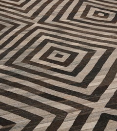 African Hand-Knotted Flat-Weave Rug, Wool, Moroccan Design, 2000