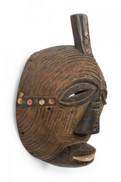 African Congo 20th Century Carved & Painted Wood Songye Kfwebe Face Mask