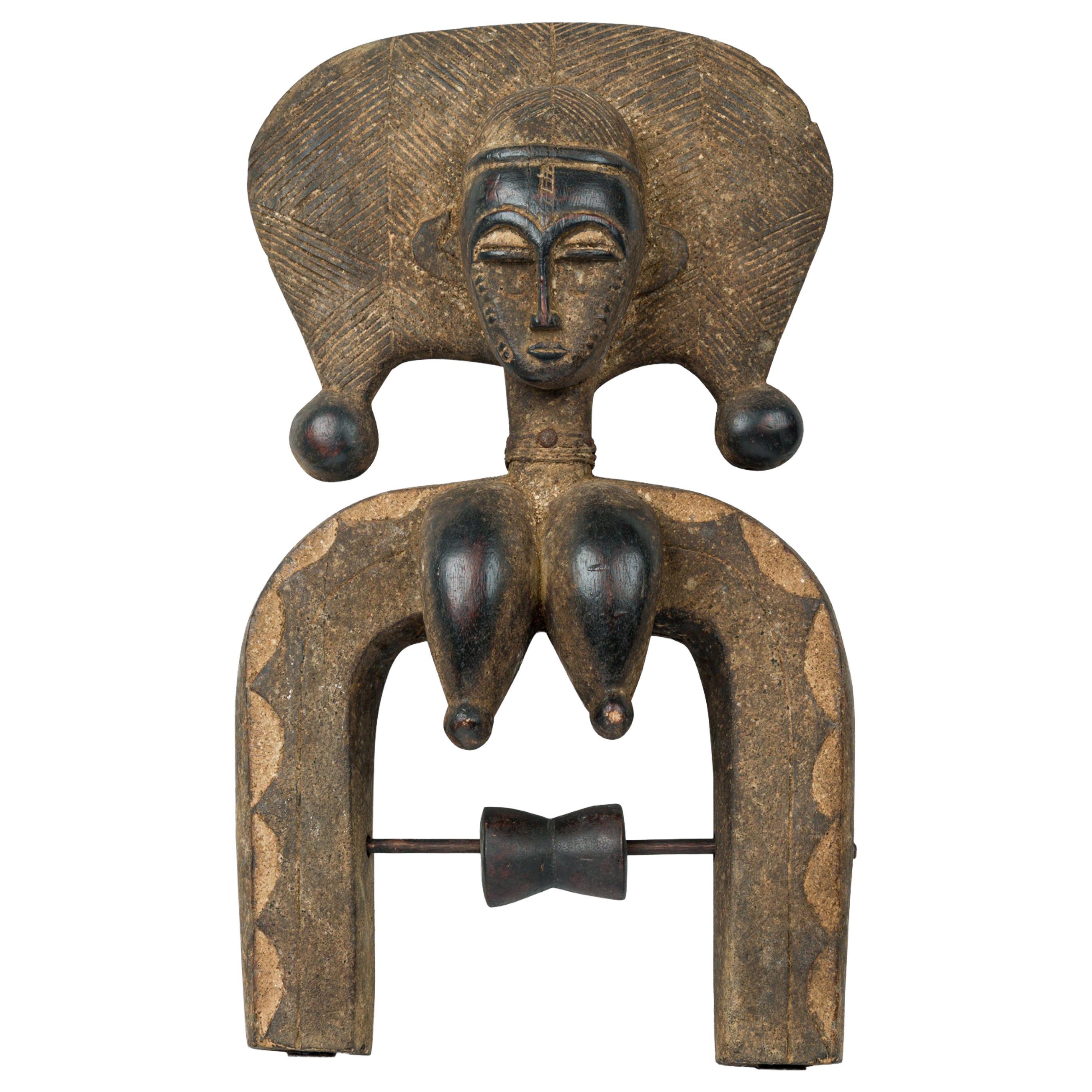African Cote dIvoire 20th Century Baule Large Heddle Pulley / Female Figure