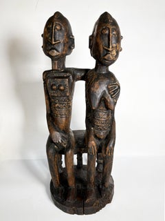African couple sculpture in patinated black wood, 1960, France
