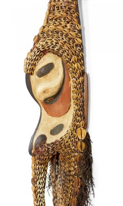 African Cowrie Shell and Root Fiber Beaked Mask