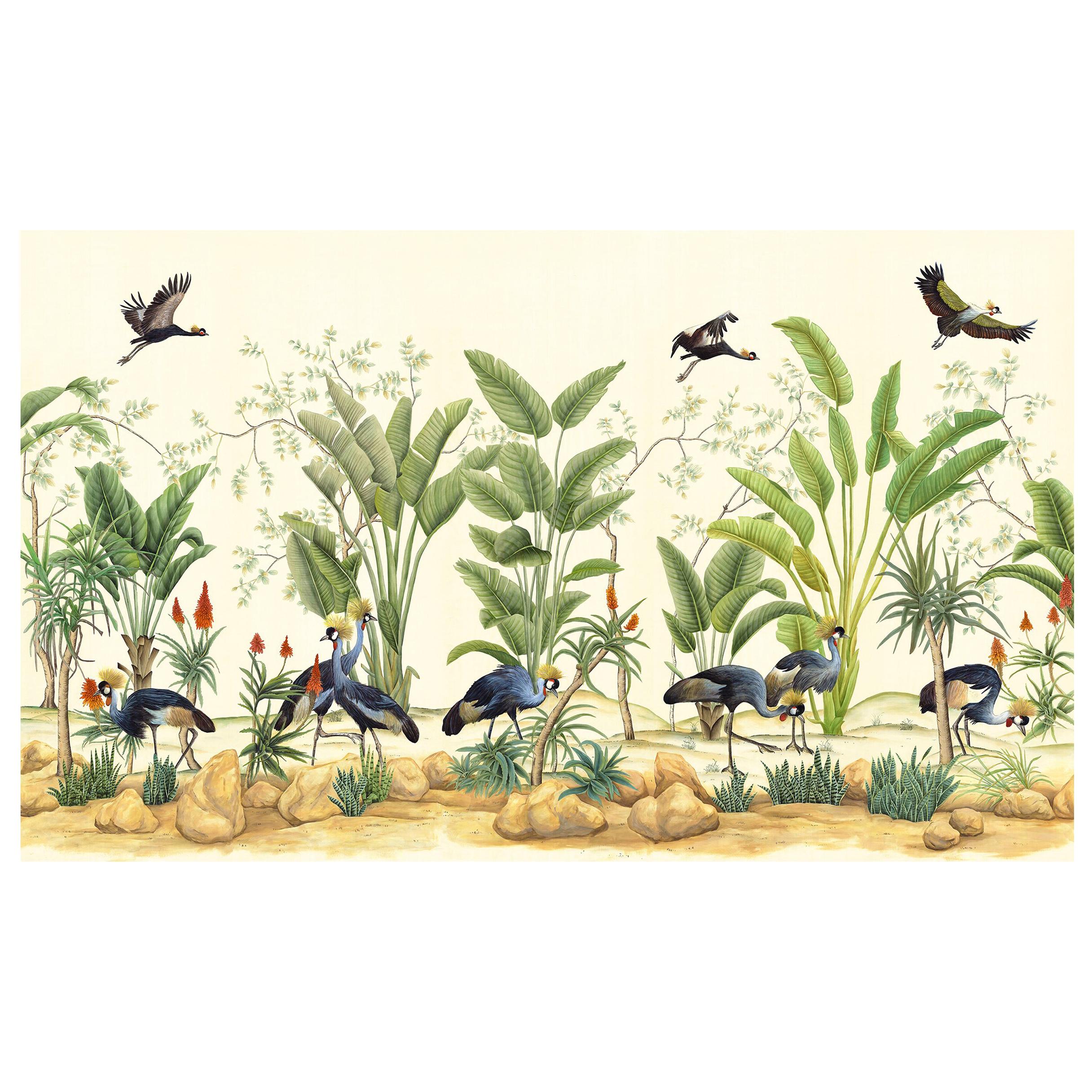 African Cranes Chinoiserie Wallpaper 
