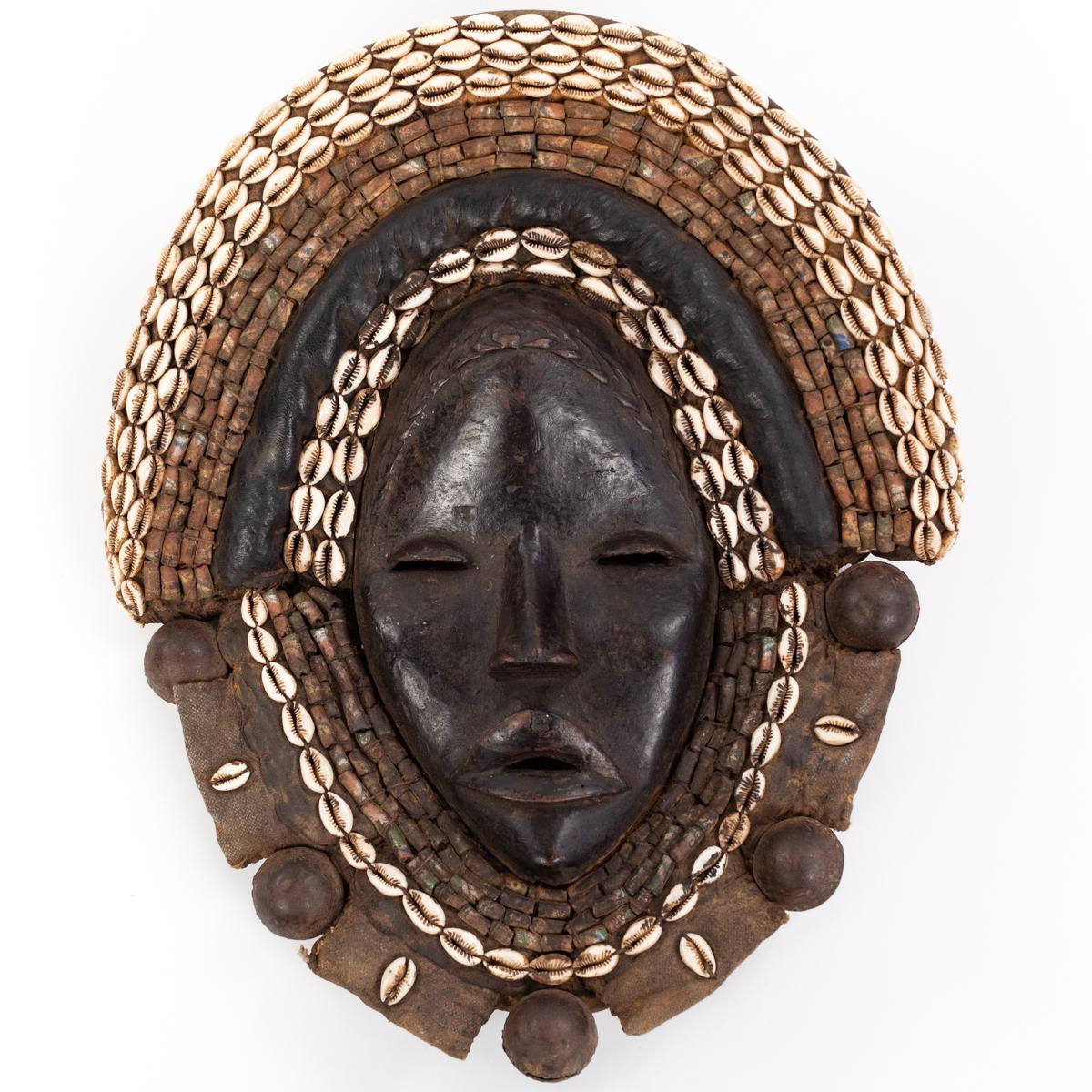 African Dan Yakuba Guard Mask Small Shells and Bells from the Ivory Coast 1970s For Sale 5