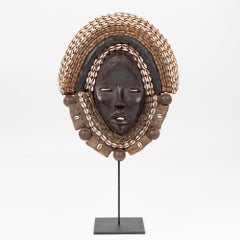 African Dan Yakuba Guard Mask Small Shells and Bells from the Ivory Coast 1970s