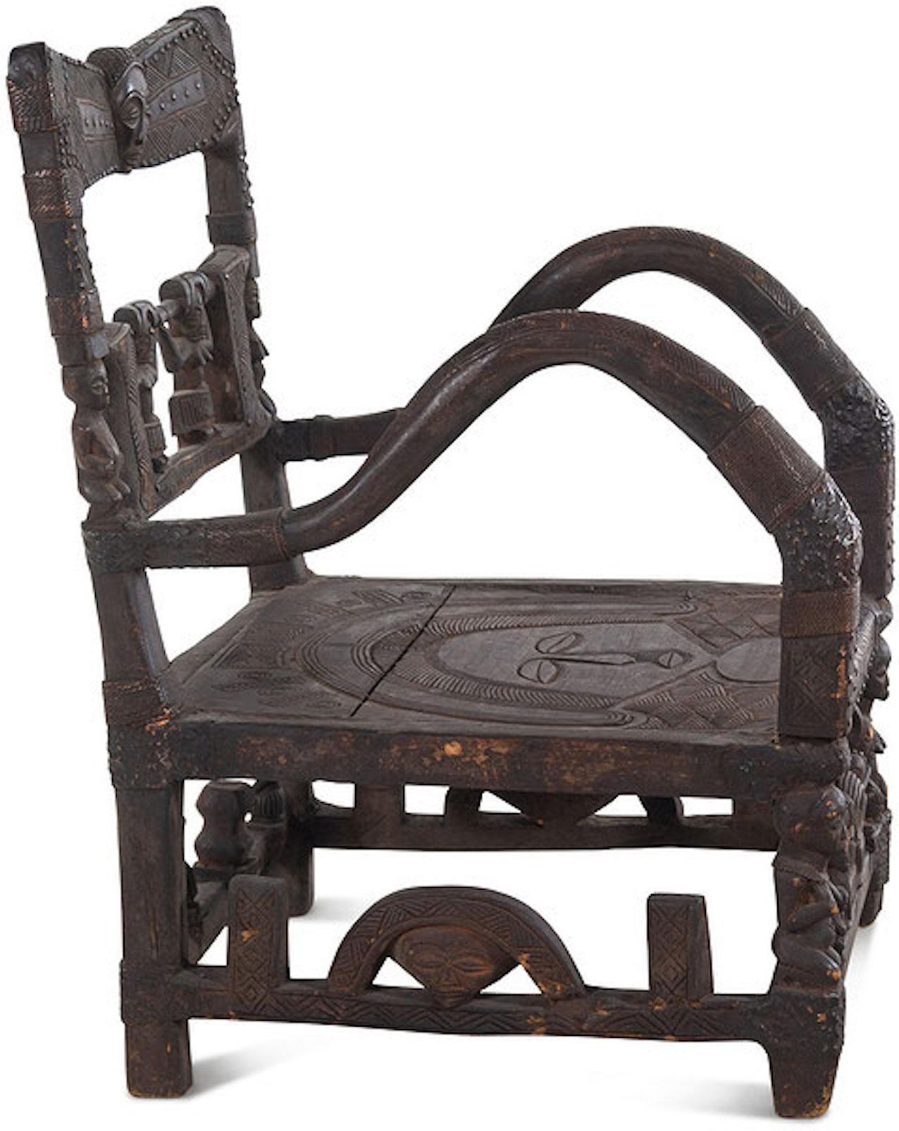 A Chowke wood  chair  with figural carvings Africa, Angola