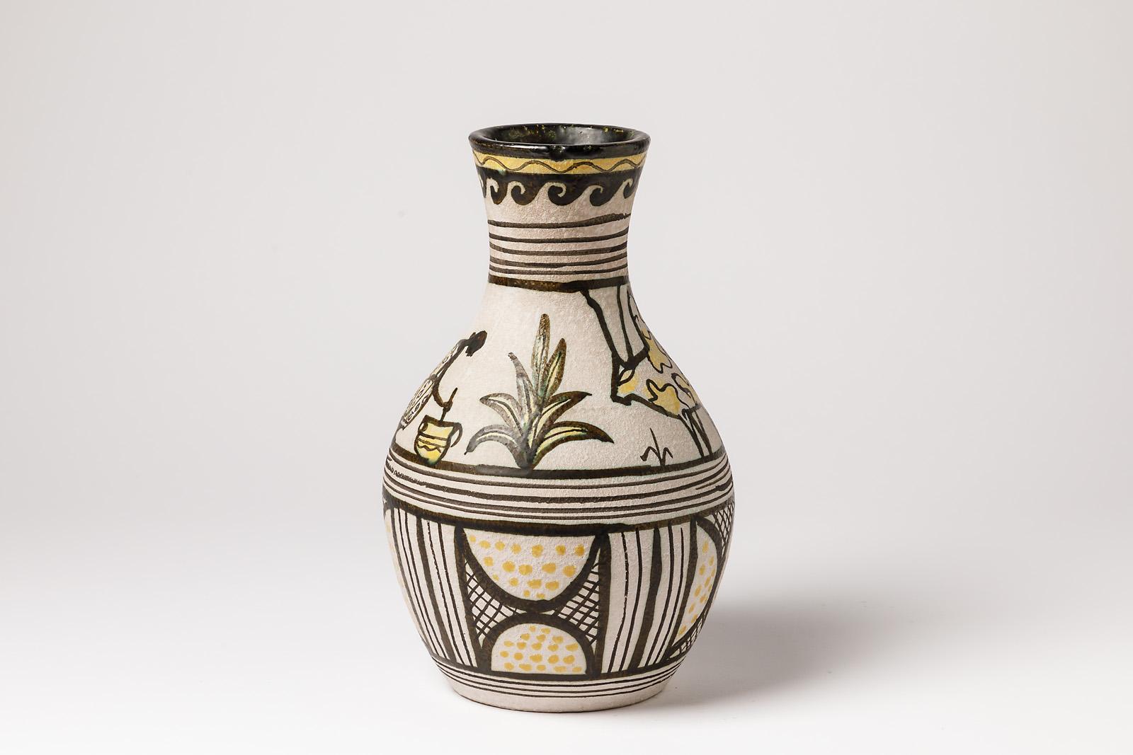 African Decorative Ceramic Vase by Lehenaff Midcentury French Pottery