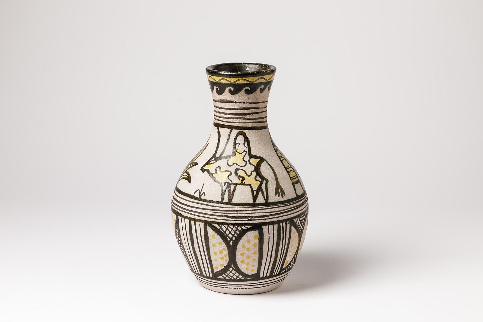 African Decorative Ceramic Vase by Lehenaff Midcentury French Pottery