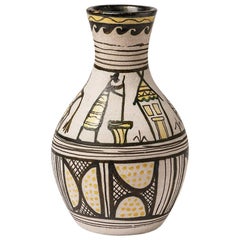 African Decorative Ceramic Vase by Lehenaff Midcentury French Pottery, 1964